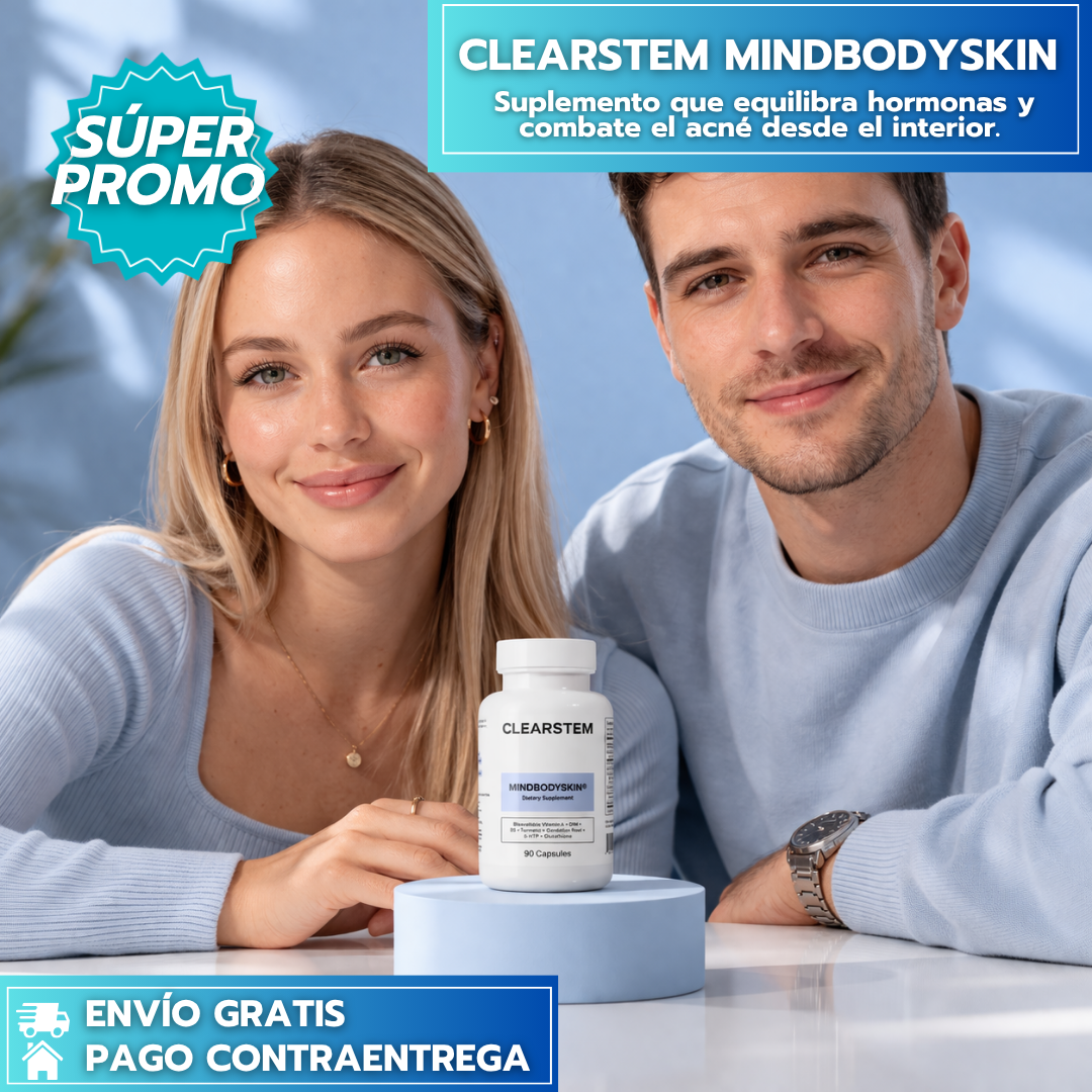 CLEARSTEM MINDBODYSKIN: Suplemento que equilibra hormonas y combate el acné desde el interior.