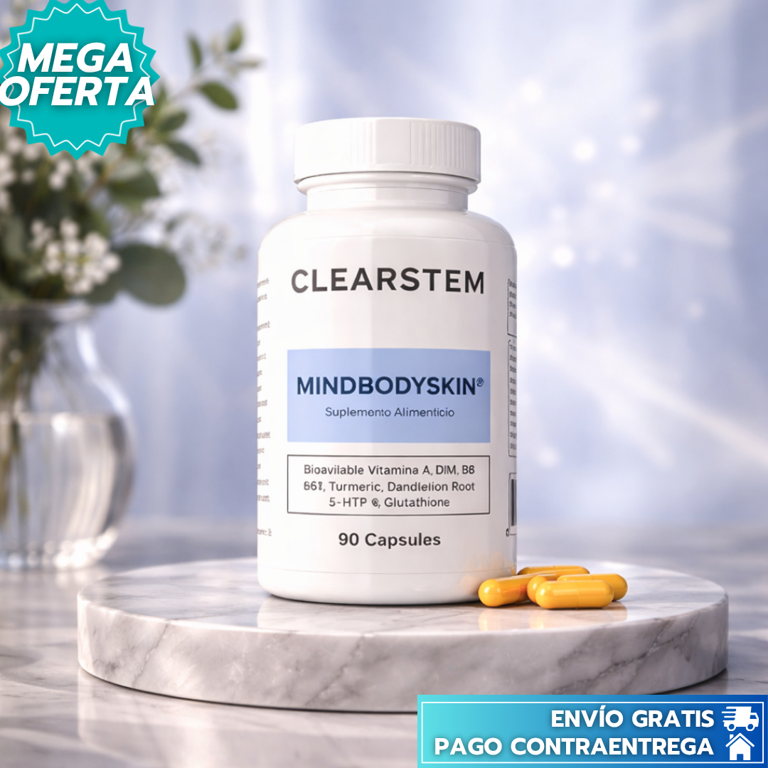 CLEARSTEM MINDBODYSKIN: Suplemento que equilibra hormonas y combate el acné desde el interior.
